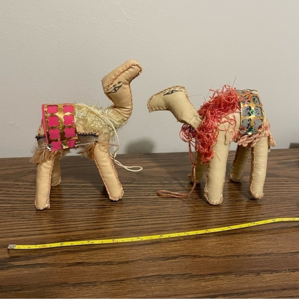 Pair Of Vintage Leather Camels Nativity‎ Scene 7 Inches